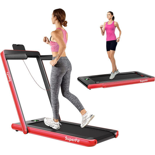 2.25HP 2 in 1 Folding Treadmill with APP Speaker Remote Control-Red