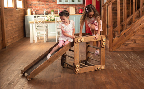 Montessori Climbing Frame Set 2in1: Snake Ladder + Slide Board/Climbing Ramp | Chocolate