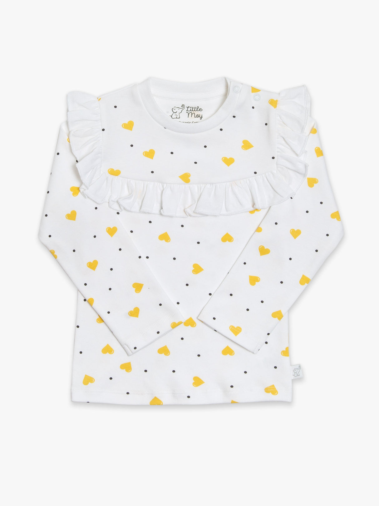 Athena Ruffled Tee - Yellow Hearts by Little Moy