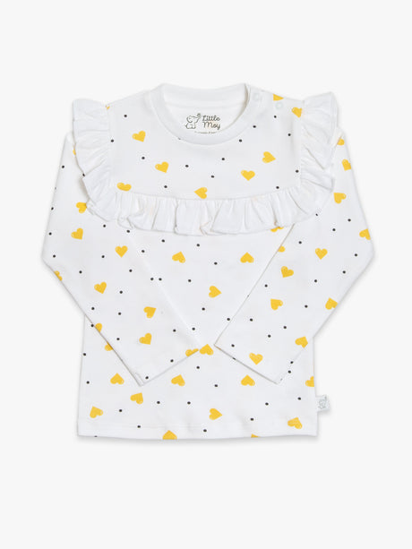 Athena Ruffled Tee - Yellow Hearts by Little Moy