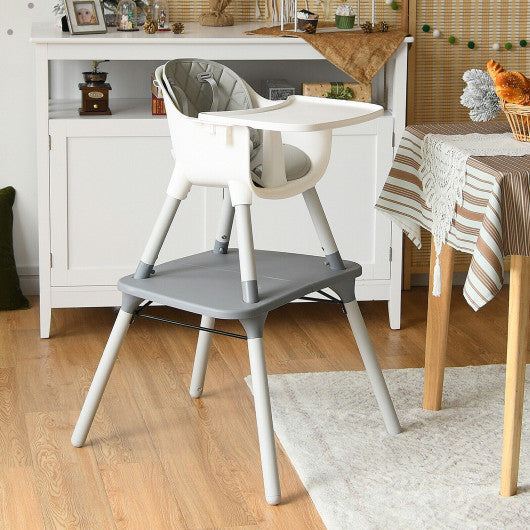4-in-1 Baby Convertible Toddler Table Chair Set with PU Cushion-Gray