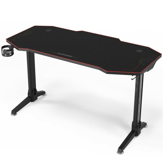 55 Inches T-shaped Computer Desk with Full Mouse Pad and LED Lights
