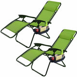 2 Pieces Folding Lounge Chair with Zero Gravity-Green