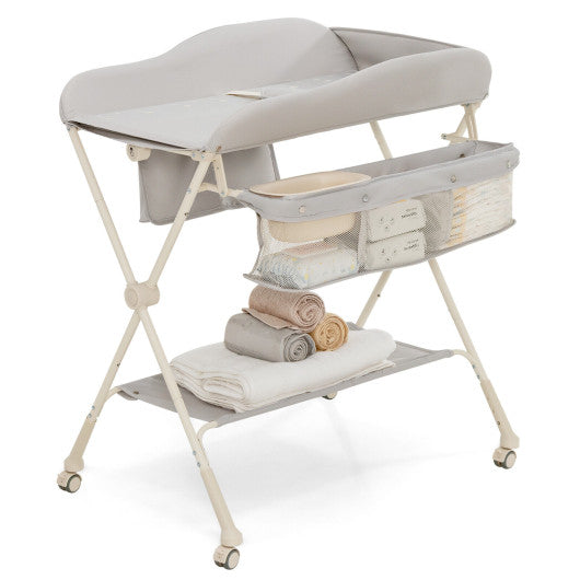 Baby Diaper Changing Table with Water Basin Wheel-Gray