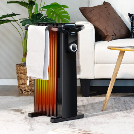 1500W Electric Space Heater Oil Filled Radiator Heater with Foldable Rack-Black