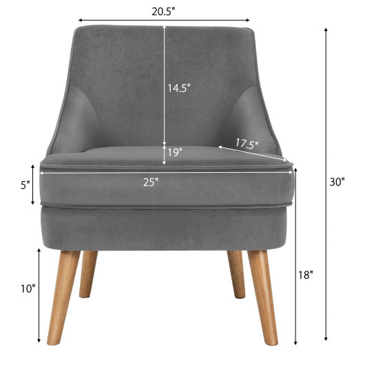 Mid Century Velvet Accent Chair with Rubber Wood Legs for Bedroom-Gray
