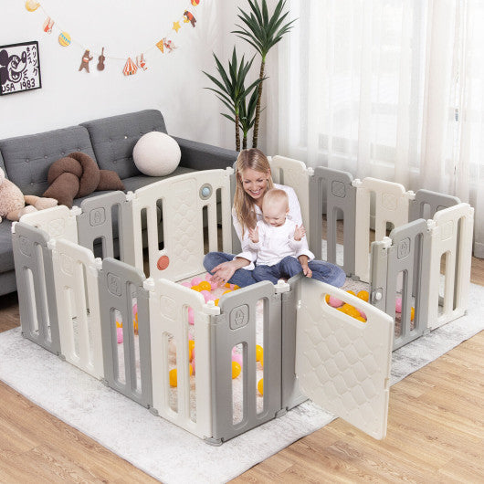 16 Panels Baby Safety Playpen with Drawing Board-Gray