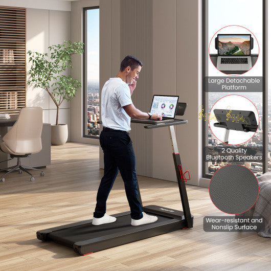 3HP Folding Treadmill with Adjustable Height and APP Control-Black