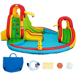 Kid's Inflatable Water Slide Bounce House with Climbing Wall and Pool Without Blower