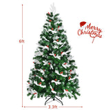 Unlit Snowy Hinged Christmas Tree with Mixed Tips and Red Berries-6'
