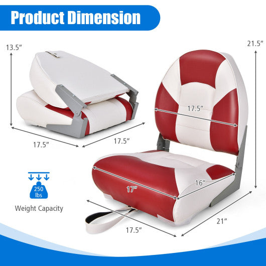 Low Back Boat Seat Folding Fishing chair with Thickened High-density Sponge Padding-Red