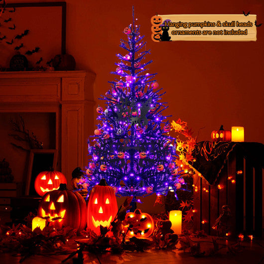 6 Feet Pre-Lit Hinged Halloween Tree with 250 Purple LED Lights and 25 Ornaments