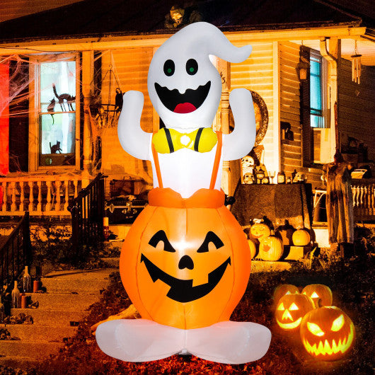 5 Feet Inflatable Halloween Pumpkin Ghost Blow-up Yard Decoration with LED Lights