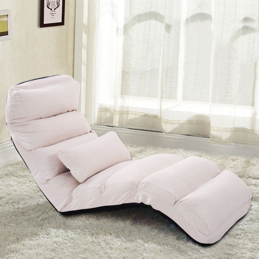Folding Lazy Sofa Chair Stylish Sofa Couch Beds Lounge Chair W/Pillow-Beige