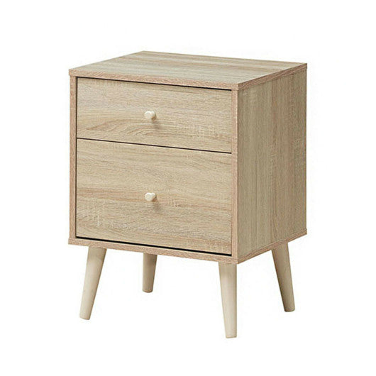 2-Drawer Nightstand Beside End Side Table with Rubber Legs-Natural