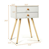 Mid Century Modern 2 Drawers Nightstand in Natural-White