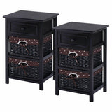 3 Tier Set of 2 Wood Nightstand with 1 and 2 Drawer -Black
