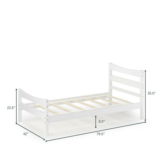 Twin Size Rustic Style Platform Bed Frame with Headboard and Footboard-White