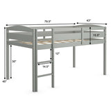 Wooden Twin Low Loft Bunk Bed with Guard Rail and Ladder-Gray