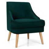 Mid Century Velvet Accent Chair with Rubber Wood Legs for Bedroom-Green