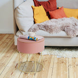 Round Velvet Footrest Stool Ottoman with Non-Slip Foot Pads for Bedside-Pink