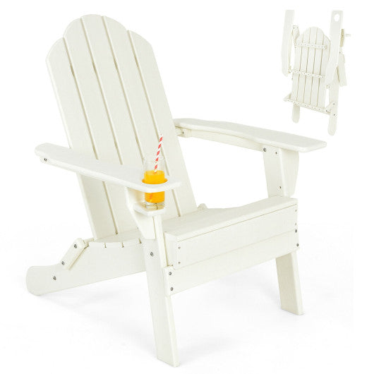 Foldable Weather Resistant Patio Chair with Built-in Cup Holder-White