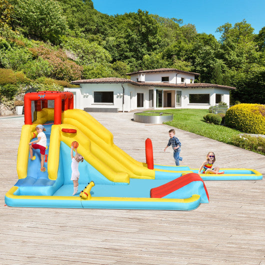 Inflatable Dual Slide Water Park Climbing Bouncer with 735W Air Blower