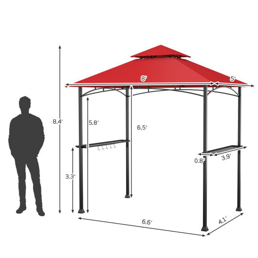 8 x 5 Feet Outdoor Barbecue Grill Gazebo Canopy Tent BBQ Shelter-Wine