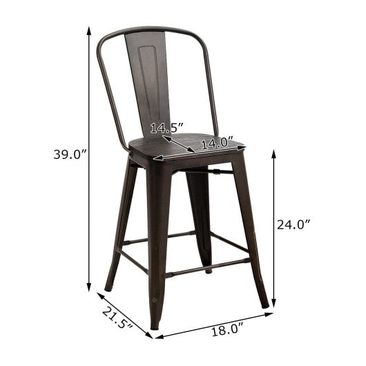 Set of 4 Industrial Metal Counter Stool Dining Chairs with Removable Backrests-Gun