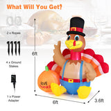 6 Feet Thanksgiving Inflatable Turkey with Pumpkin Fall Harvest Decor with Lights