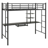Twin Size Loft Bunk Bed with Desk Storage Shelf and Full Length Ladders-Black