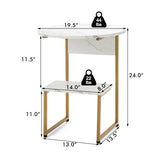 2-Tier Round End Beside Table with Metal Frame-White