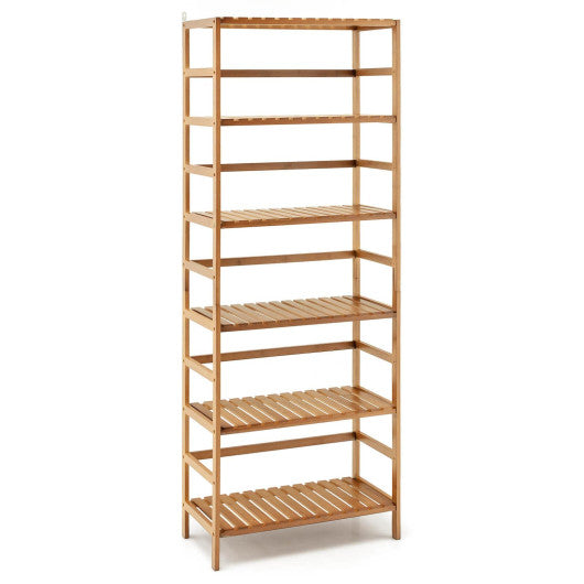 6-Tier Bamboo Bookshelf with Adjustable Shelves-Natural