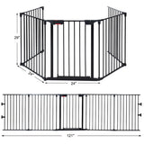 115 Inch Length 5 Panel Adjustable Wide Fireplace Fence-Black