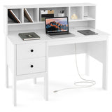 48 Inch Computer Desk with Drawers Power Outlets and 5-Cubby Hutch