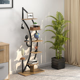 6 Tier 9 Potted Metal Plant Stand Holder Display Shelf with Hook-Natural