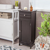 Wooden Bathroom Floor Storage Cabinet with Drawer and Shelf-Brown