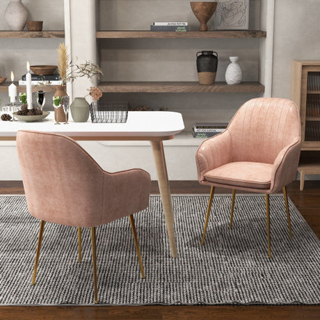 Accent Upholstered Arm Chair with Steel Gold Legs-Pink
