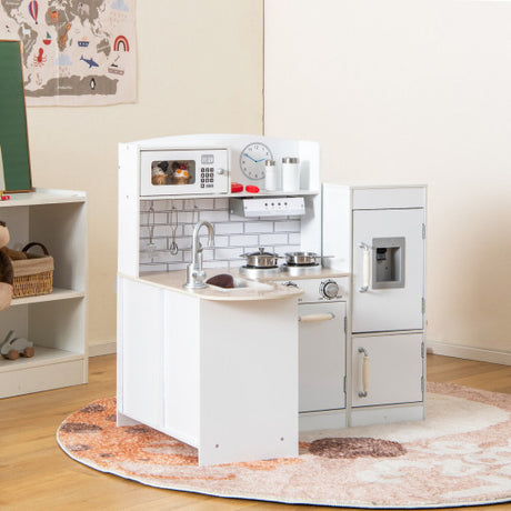 Kids Corner Kitchen Playset with Microwave and Fridge-White