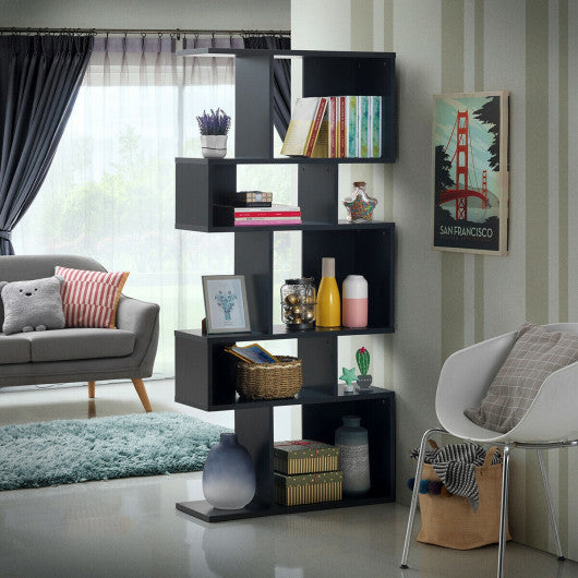 5 Cubes Ladder Shelf Corner Bookshelf Display Rack Bookcase-Black