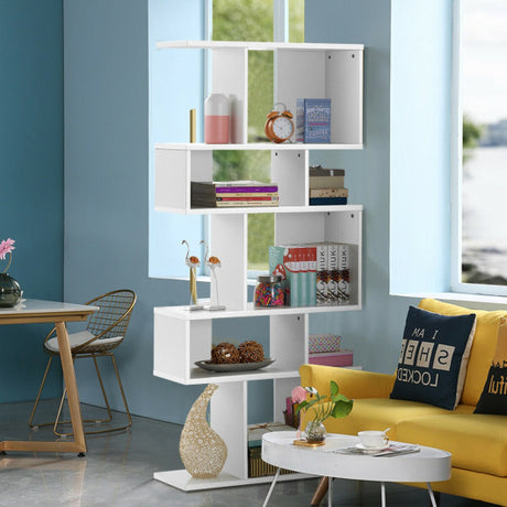 5 Cubes Ladder Shelf Corner Bookshelf Display Rack Bookcase-White