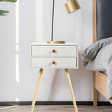 Mid Century Modern 2 Drawers Nightstand in Natural-White