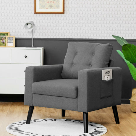 Mid-Century Upholstered Armchair Club Chair with Rubber Wood Legs-Gray