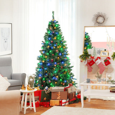 6 Feet Pre-Lit Hinged Christmas Tree with 260 Multi-Color Lights