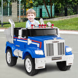 12V Licensed Freightliner Kids Ride On Truck Car with Dump Box and Lights -Blue
