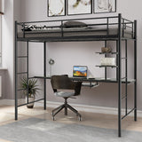 Twin Size Loft Bunk Bed with Desk Storage Shelf and Full Length Ladders-Black