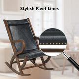 Modern Rocking Chair with PU Cushion and Rubber Wood Frame-Black