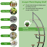 6 Tier 9 Potted Metal Plant Stand Holder Display Shelf with Hook-Natural