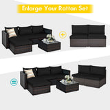 2 Pieces Patio Rattan Armless Sofa Set with 2 Cushions and 2 Pillows-Black