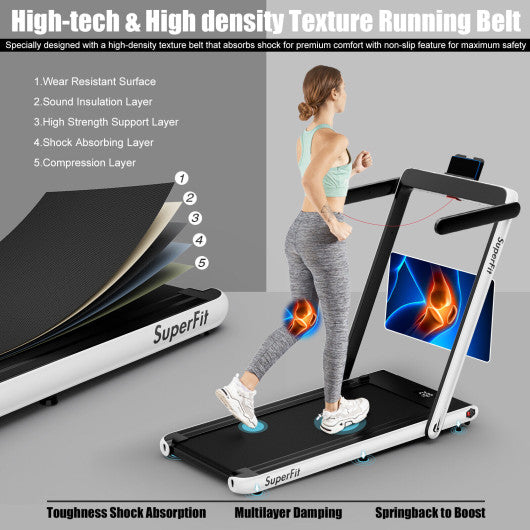 2.25HP 2 in 1 Folding Treadmill with APP Speaker Remote Control-White
